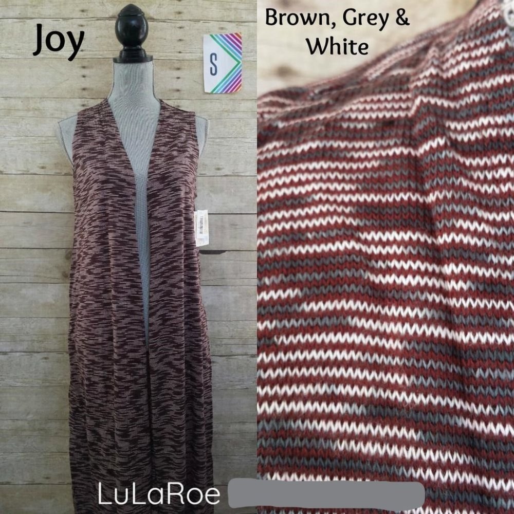 NWT LuLaRoe Joy Small - Brown, White & Gray Stripes Longline/Layering Vest Knit
